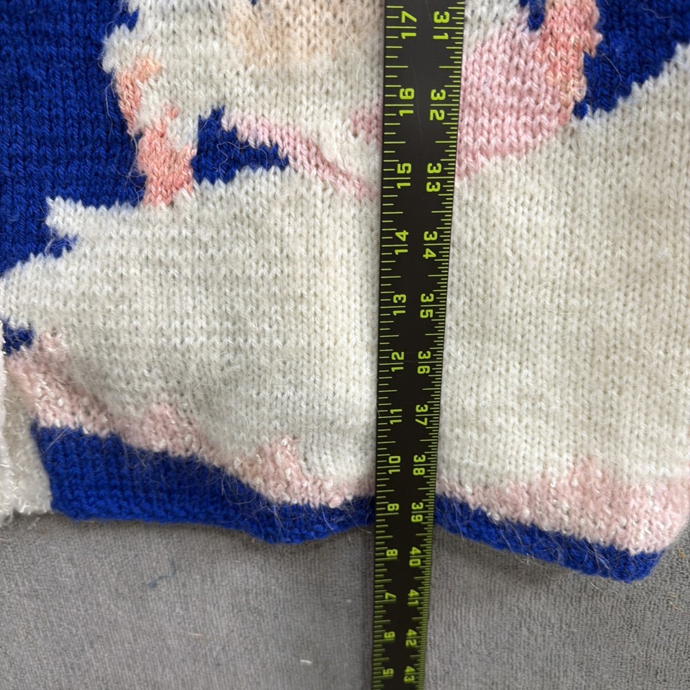 Vintage 80s Hand Knit Intarsia Duster Cardigan Paris Art Sweater Oversized - Picture 10 of 11